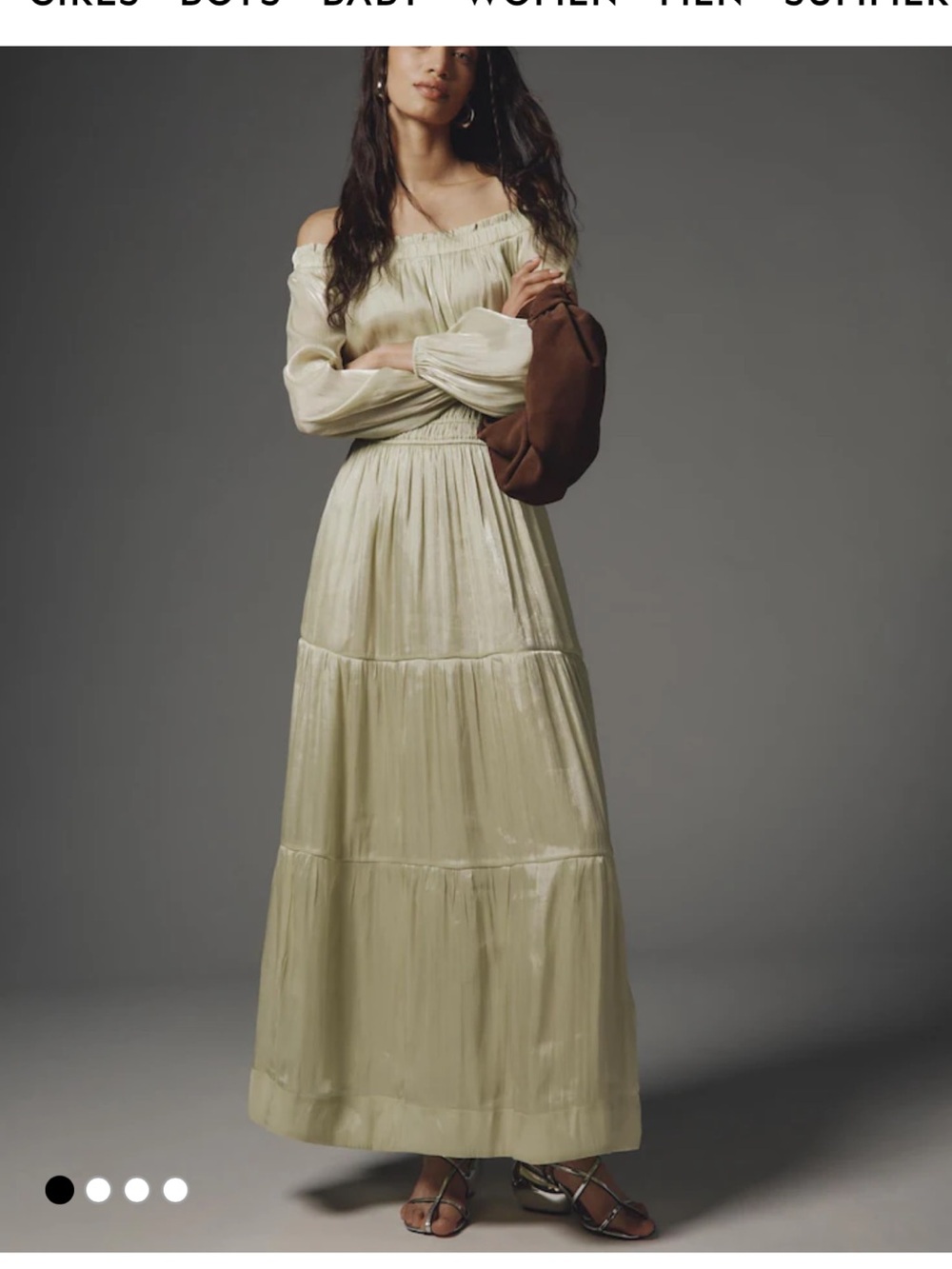 Anthropologie Pale Green Off-Shoulder Maxi Dress